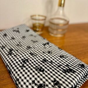 Vintage black and white taffeta fabric yardage with flocked martini bar theme